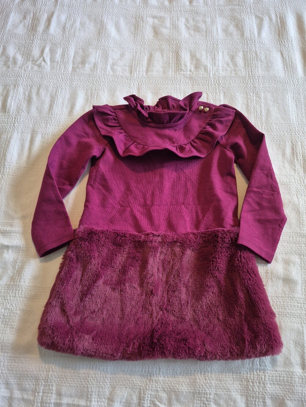 Janie and Jack girl's sz 2T Raspberry Radiance Faux Fur Ruffle Ponte Dress VVGUC